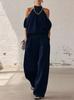 New Summer Women's Off-the-Shoulder Halter Top and High-Waisted Wide-Leg Pants Casual Set