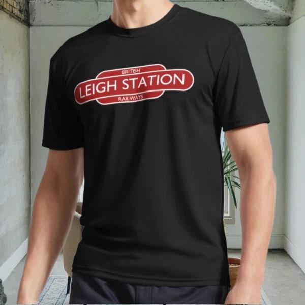 New Leigh Railway Station Active Logo Men s Black T shirt Funny Size S to 5XL M