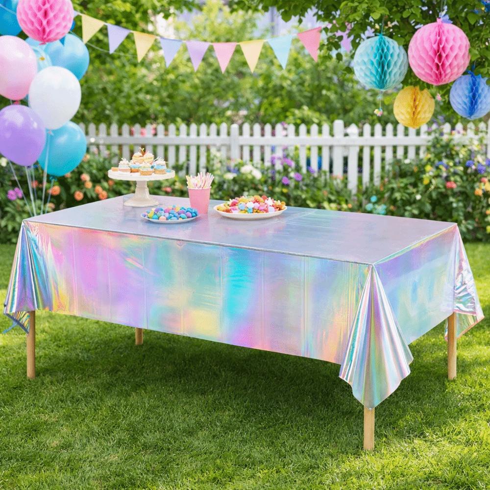 5PCS Rectangular Laser Disposable Tablecloth Shiny Iridescent Tablecloth  Birthday Party Supplies