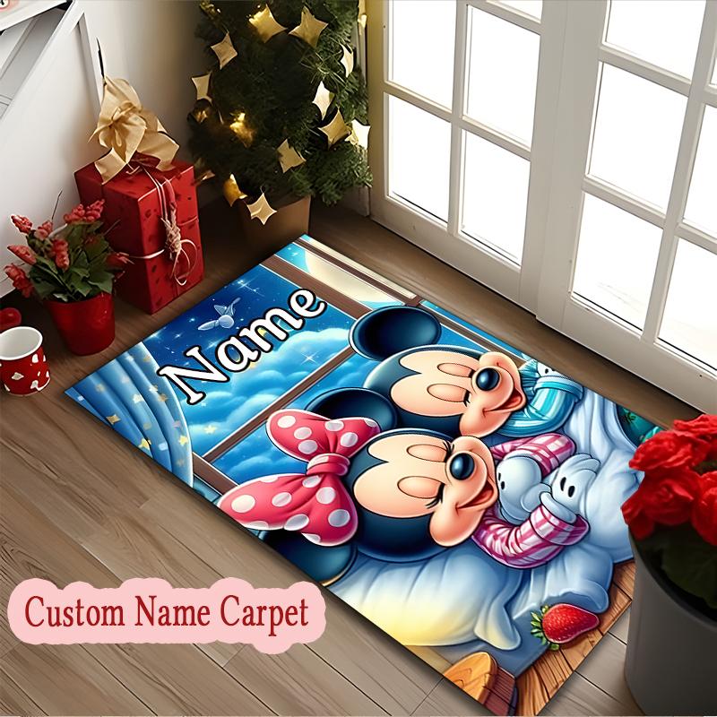 [Mickey Minnie Mouse Area Carpet] Easy Maintenance Chair Rug for Conference Room Use, Customize Name Floor Mat