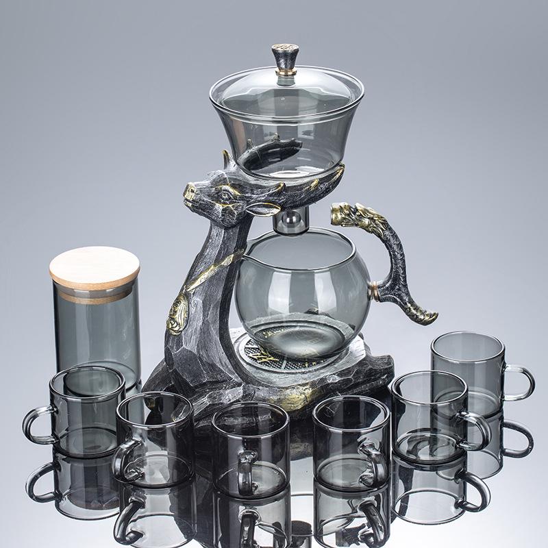 2025 High-End Automatic Glass Tea Set with Magnetic Teapot and Kung Fu Cups