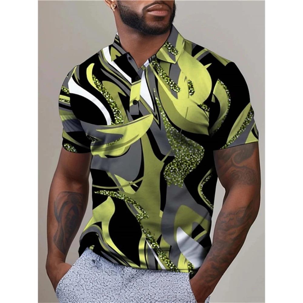 3D Print Artistic Stripe Graphic Polo Shirt Summer Fashion Men s Polo Shirts Casual Short Sleeve Men Button Lapel Golf Shirts S