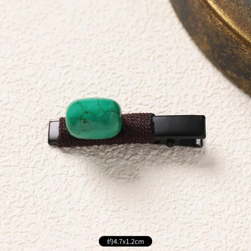 Retro Handmade Hairpin Niche Exquisite Woven Turquoise Beeswax Bangs Side Clip Tibetan Hair Jewelry