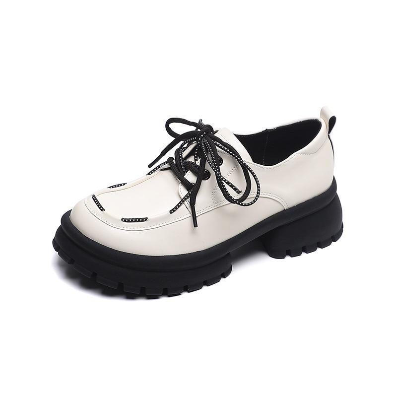 

Туфли-лоферы на толстой подошве женские в стиле колледжа со шнуровкой в стиле ретро маленькие кожаные туфли на мягкой подошве одинарные туфли на платформе с круглым носком женские 40 белый