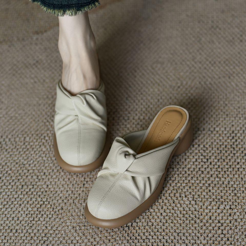 Cool slippers women's 2025 summer wear soft French niche muffin thick bottom half drag middle heel bag head drag round and round head