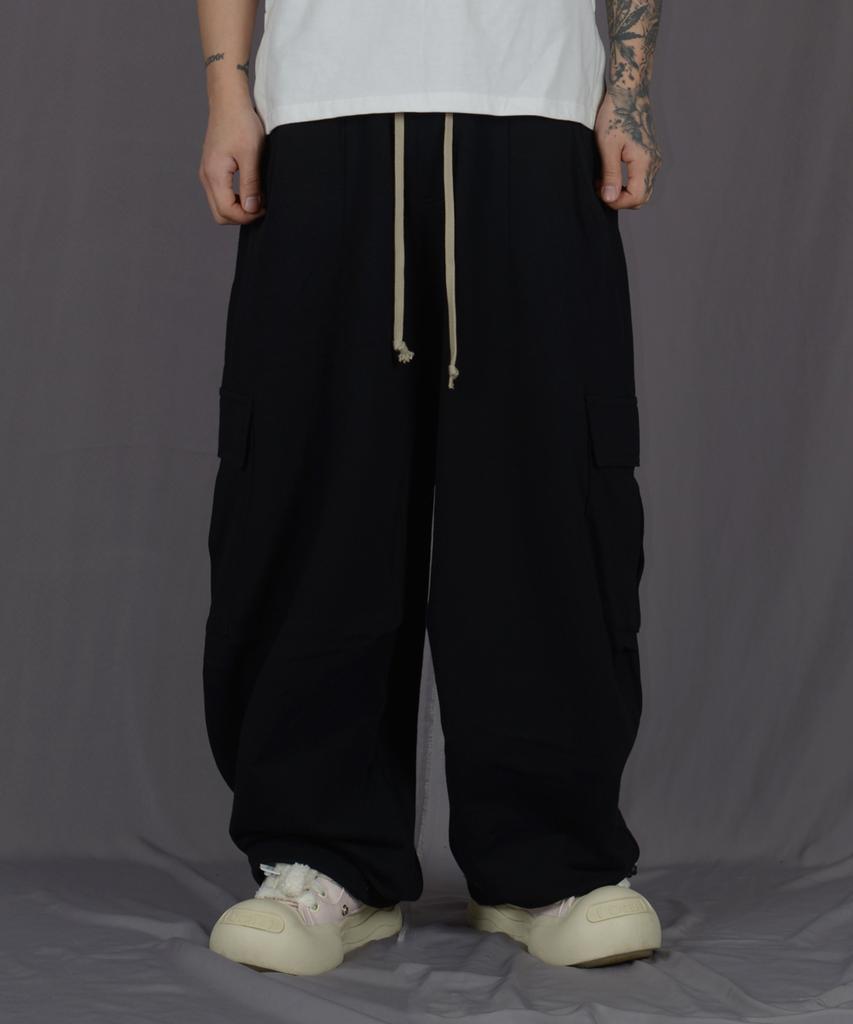 Deuneiji Wide Cotton Cargo Pants Black 0287