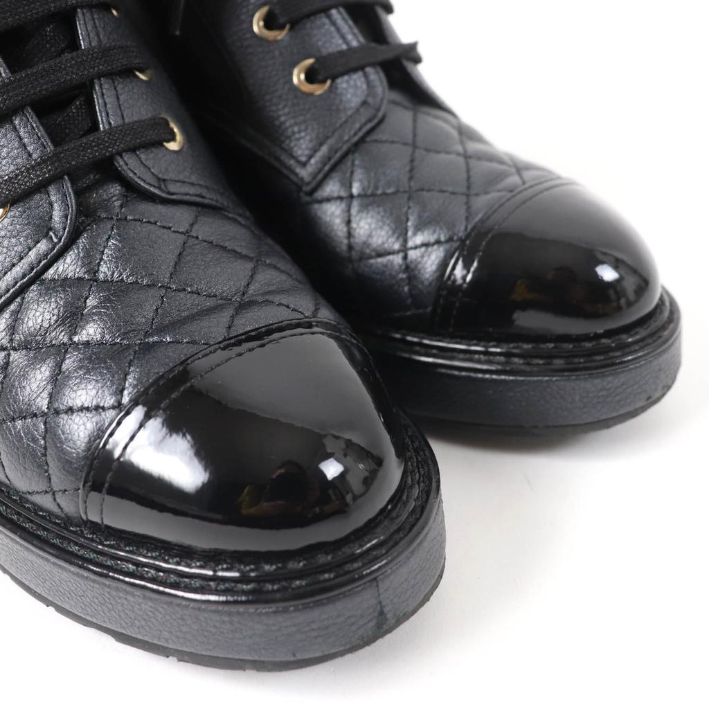 Excellent CHANEL Ankle boots Logo Matelasse F Pearl Lace-up Women 37 G38514 Used