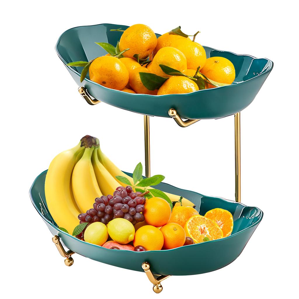 Fruit Bowl for Kitchen Counter 2 Tier Acrylic Fruit Basket with Serving Bowls and Metal Stand