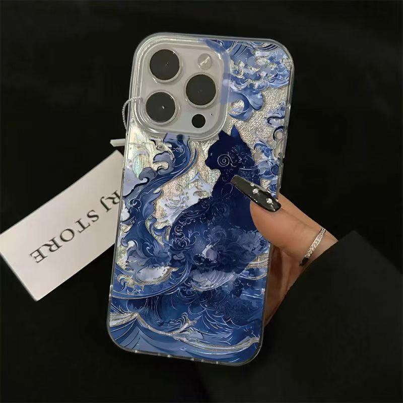 Blue Totem Cat Design Feather Texture Phone Case for Huawei Honor 400 200 X6a X8b X7a X9a X7b X8a X9 Smart Plus Lite Pro 4G 5G