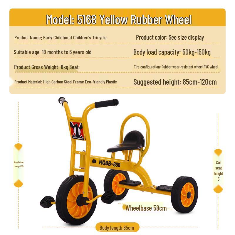 Kindergarten-Dreirad für Kinder 2-8 Jahre - Outdoor-Pedal-Fahrrad für Kleinkinder mit Eltern-Kind-Funktion