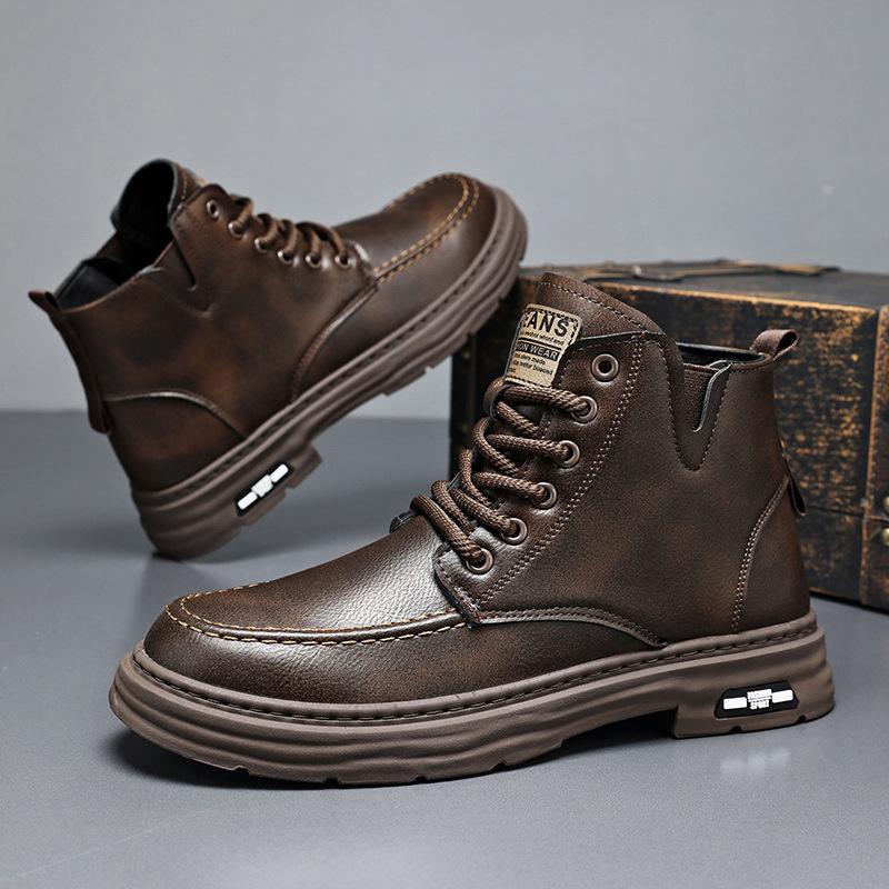 

2025 Ботинки Мартин мужские осенне-зимние в британском стиле высокие ботинки-стоножки повседневные ботинки в стиле милитари кожаные ботинки на толстой подошве уличные мужские бо 39 коричневый