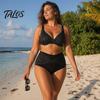 Vintage Style Swimsuit 2Pcs/Set Plus Size Bikini Set, Cross-Chest V-Neck Bra with Built-In Support, Photogenic Beach Outfit High-Waisted Twist