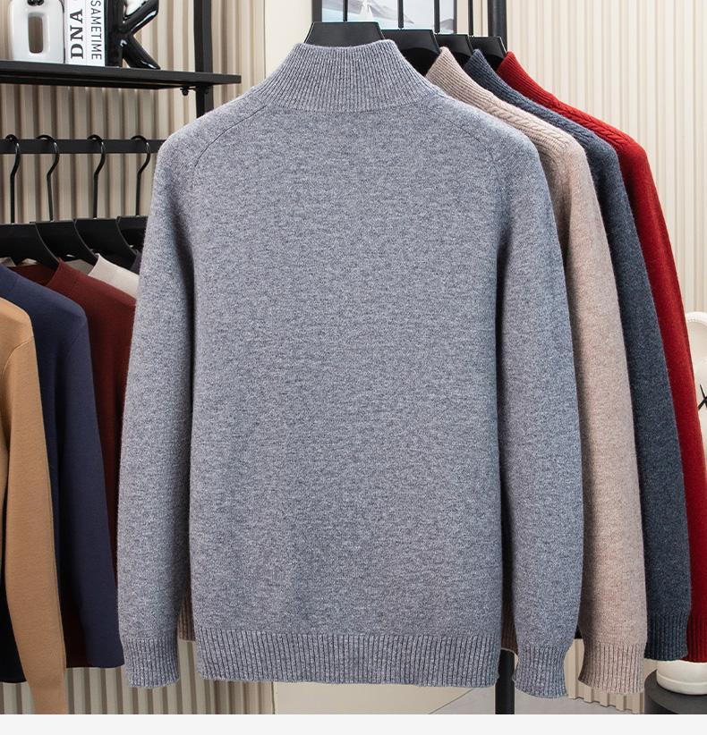 [100% Sheep Wool] Heavy Duty Thickened Half Height Zipper Collar Woolen Sweater for Men's Autumn and Winter Warmth Sweater
