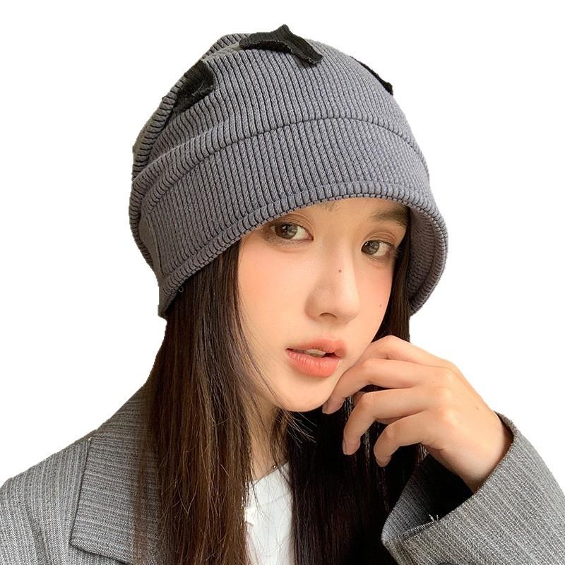 Korean Version of Baotou Hat for Women with Big Head Circumference Showing Face Small Cold Hat Retro Versatile Pile Hat Knitted Wool Hat