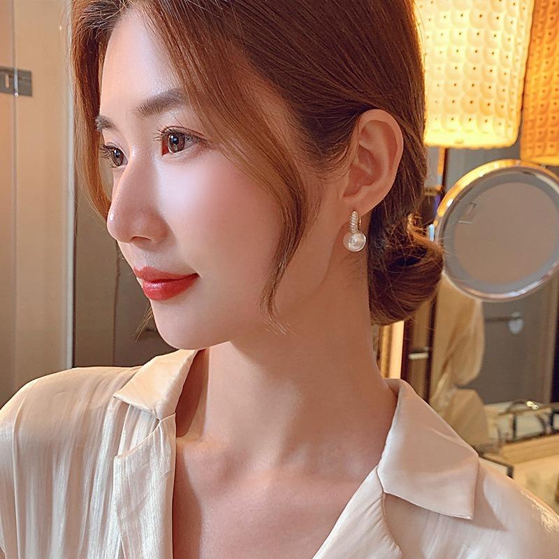 Korean Fashion 925 Silver Pearl Drop Earrings For Women