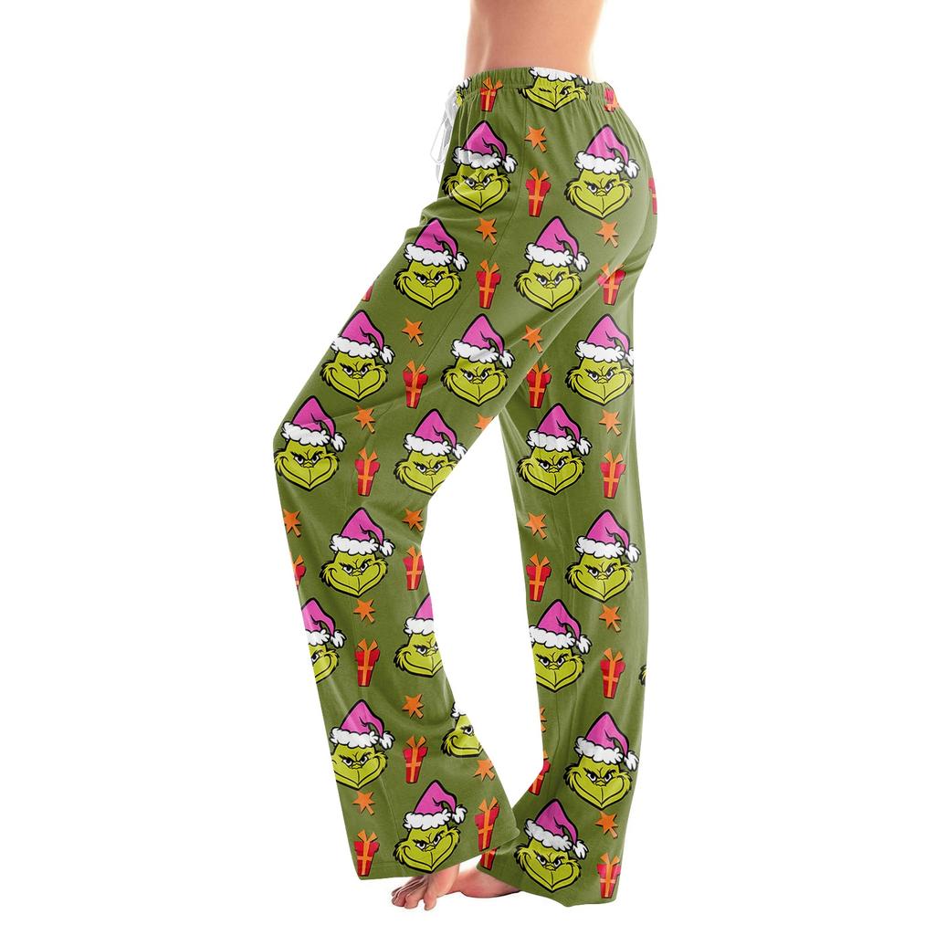 Women's Casual Christmas Print Pants with No Pockets for Holiday