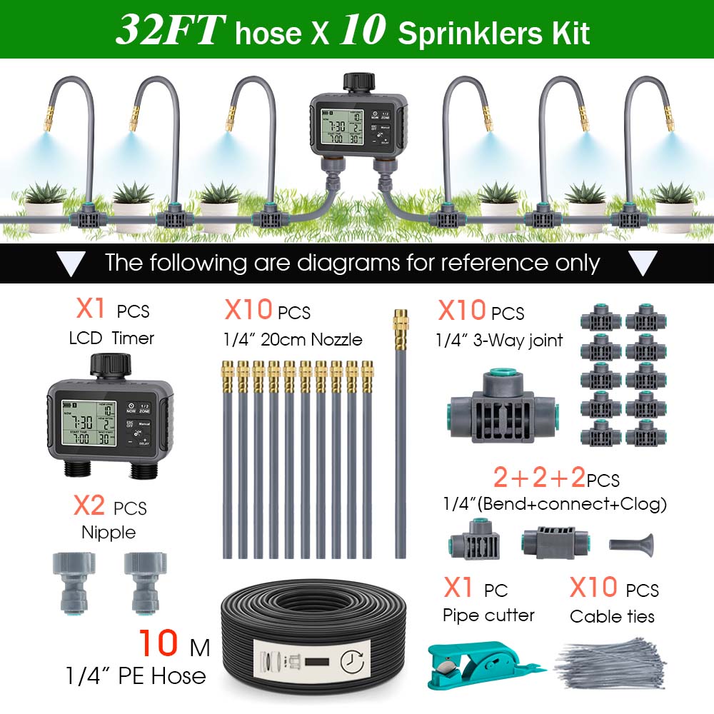 

Dual Zone Independent Smart LCD Display Garden Watering Timer Atomization Spray Kit Mist Cooling System Irrigation Controller