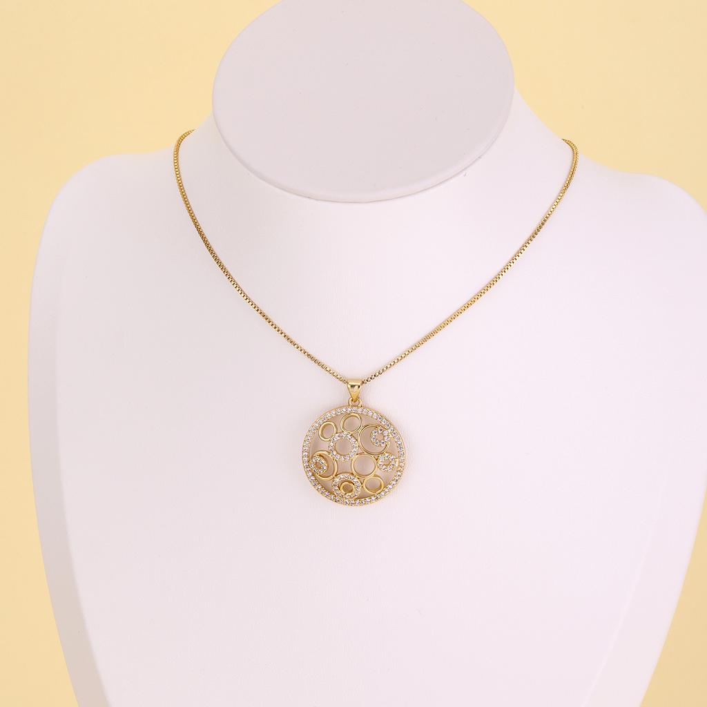 Nidin Trendy Sun Moon Star Pendant Necklace For Women Copper Cubic Zirconia Hollow Round Charm Chain Celestial Boho Jewelry Gift