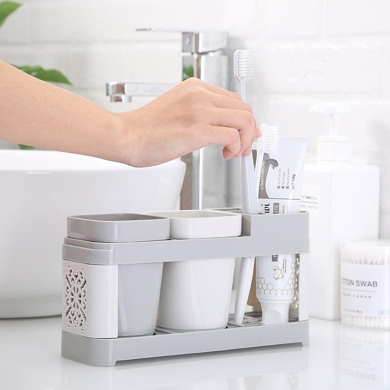 Bathroom Toothbrush Racks Free Punching Brush Set Tooth Cup Holder Teeth Vertical Cup Holder