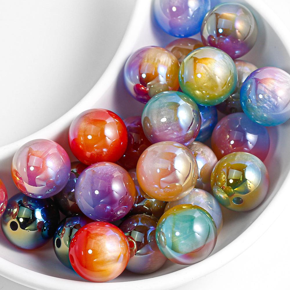 10pcs Mulitcolor Electroplated Round Beads Pearl Style Resin DIY Bracelet Mobile Chain Loose Bead Accessories