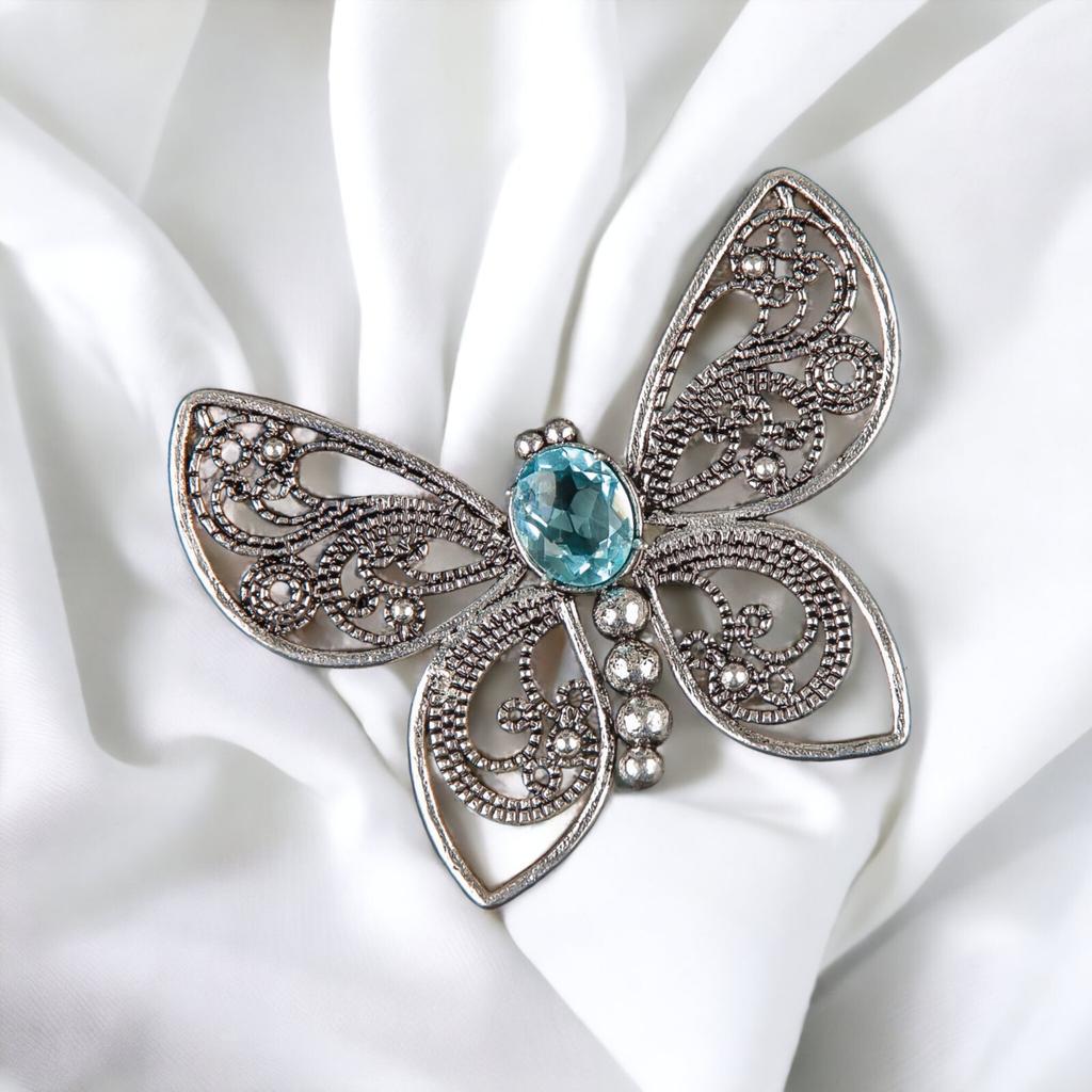 Natural Gemstone Butterfly Pendant, Elegant And Artisan Jewelry 925 Silver 1.66" CP-13