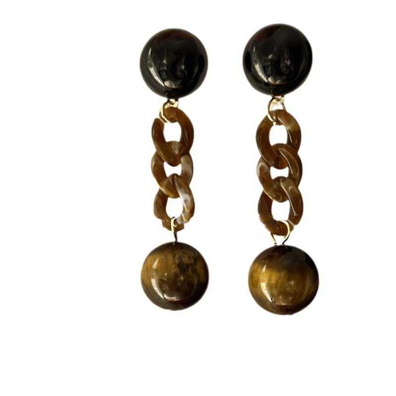 Maillard style retro tiger's eye stone round earrings women's autumn and winter high-end stud earrings small exquisite Internet celebrity jewelry