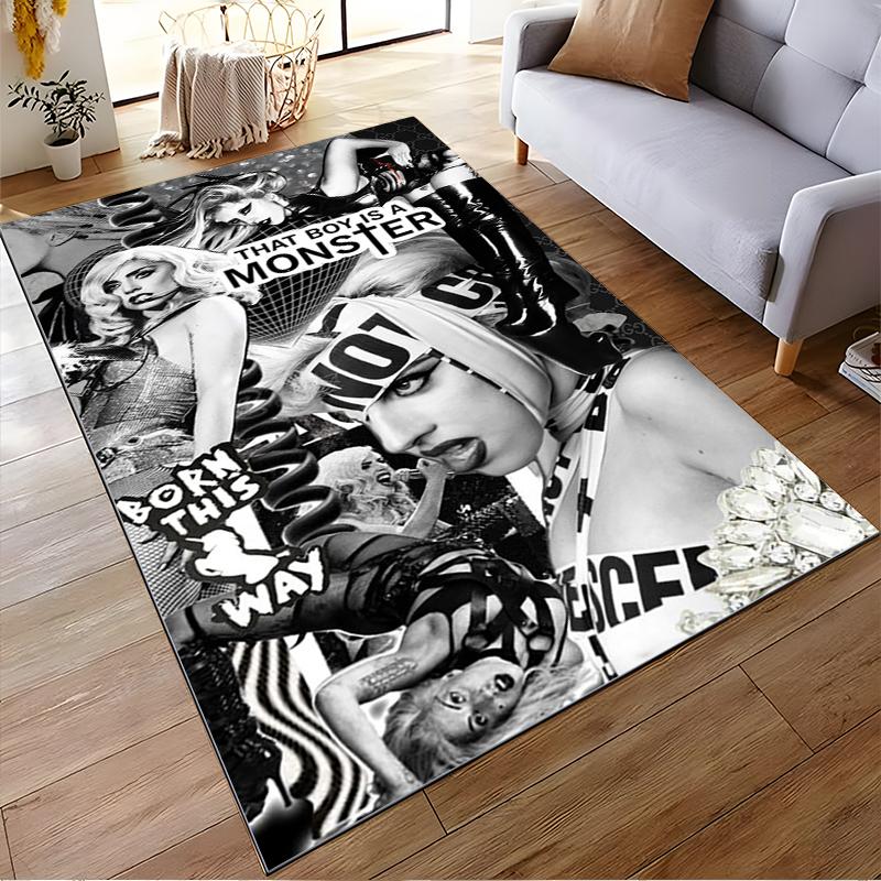 "Black-White Pop Art Collage Rug Design" Non-slip Rug Suitable for Living Room and Bedroom Sofas.