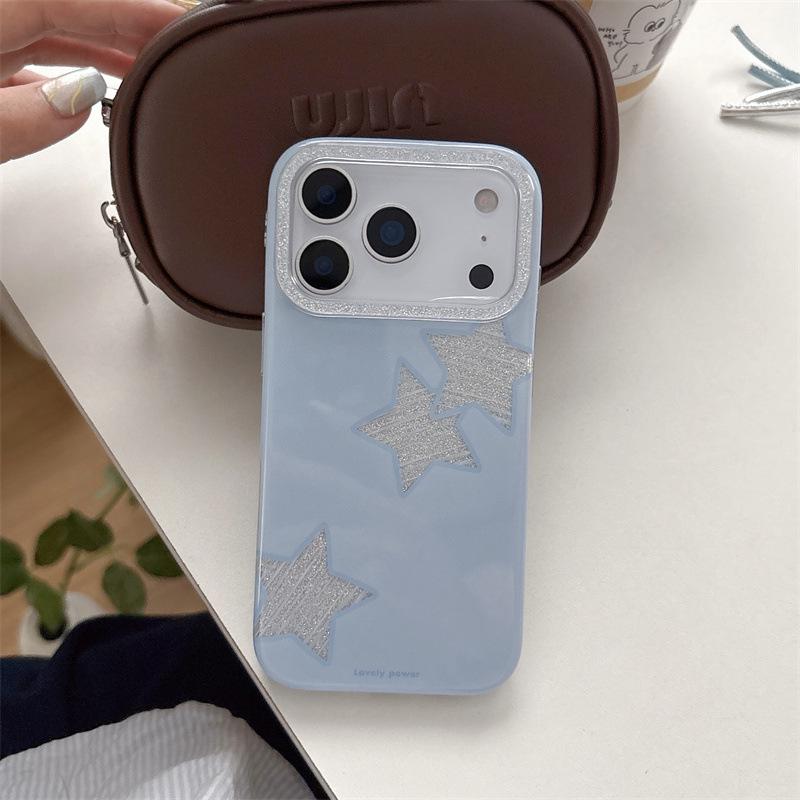 Fresh Baby Blue Glitter Star Phone Case for iPhone 17/16 Pro Max/15/14