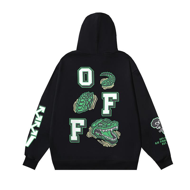 1215 Blanc cassé 2026 Automne et Hiver Nouveau Motif Lettres Dessin Animé OW Sweat à Capuche Imprimé Hommes et Femmes