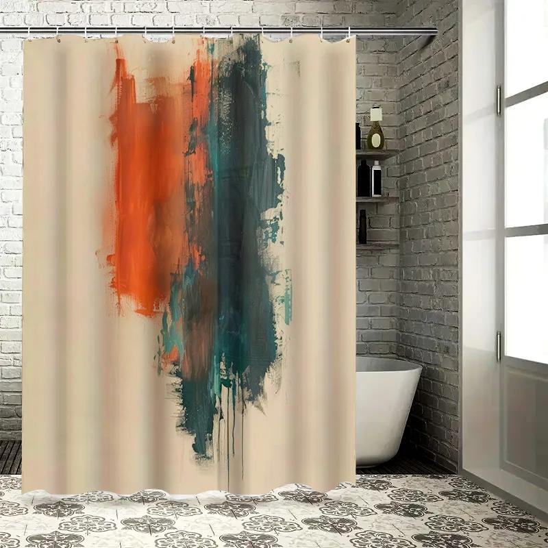 Modern Abstract Bathroom Decor Shower Curtain Set for Bathtub Red Blue Orange Green Colorful Print Waterproof Home Decoration