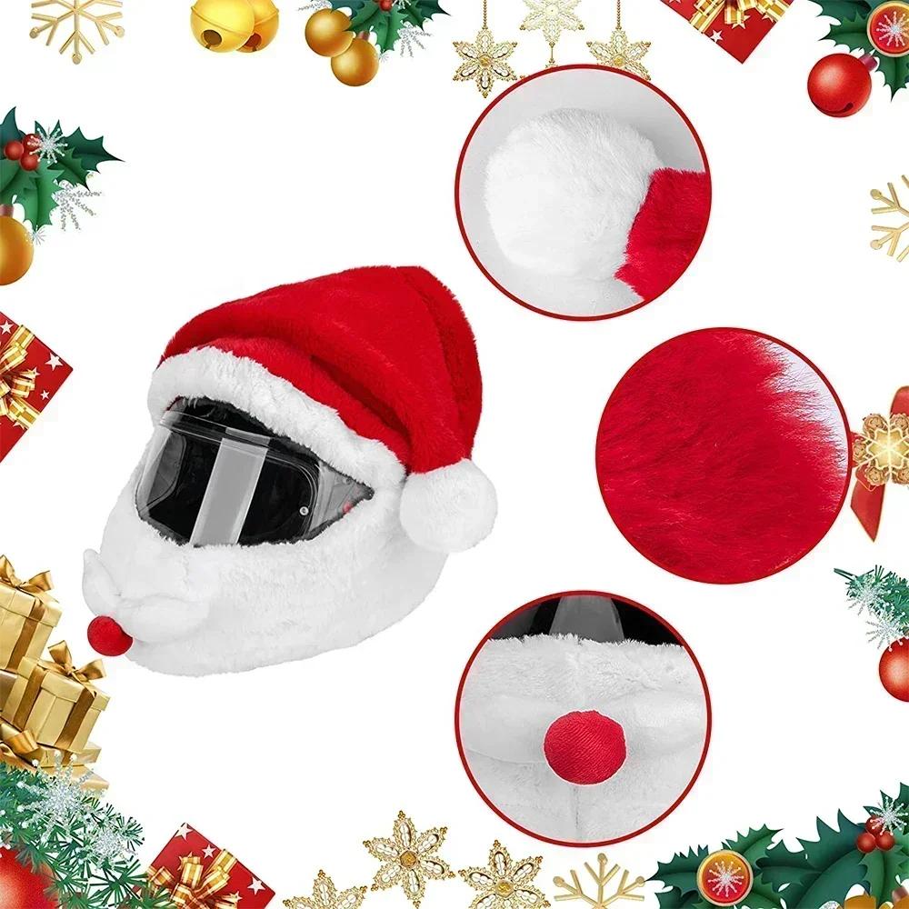 Christmas Motorcycle Helmet Cover – Santa Claus Plush Hat for Bike Riders Xmas Party Fancy Accessory Gift