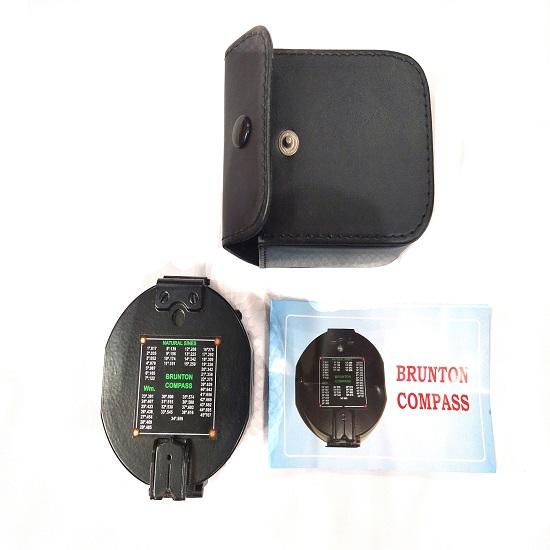 7,62 cm Geologisk Brunt på kompass i aluminium med sort skinntrekk - kompass for oppmåling av bryllupsgave farsdagsgave
