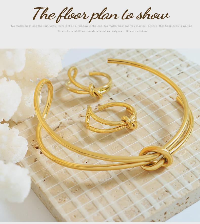 Double-Layer Titanium Steel Twisted Knot Open Ring Bracelet