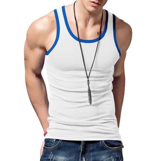 Men Sport Vest Round Neck Sleeveless Block Vest Slim Fit Color Fitness Tops Stretchy Bottoming Tops