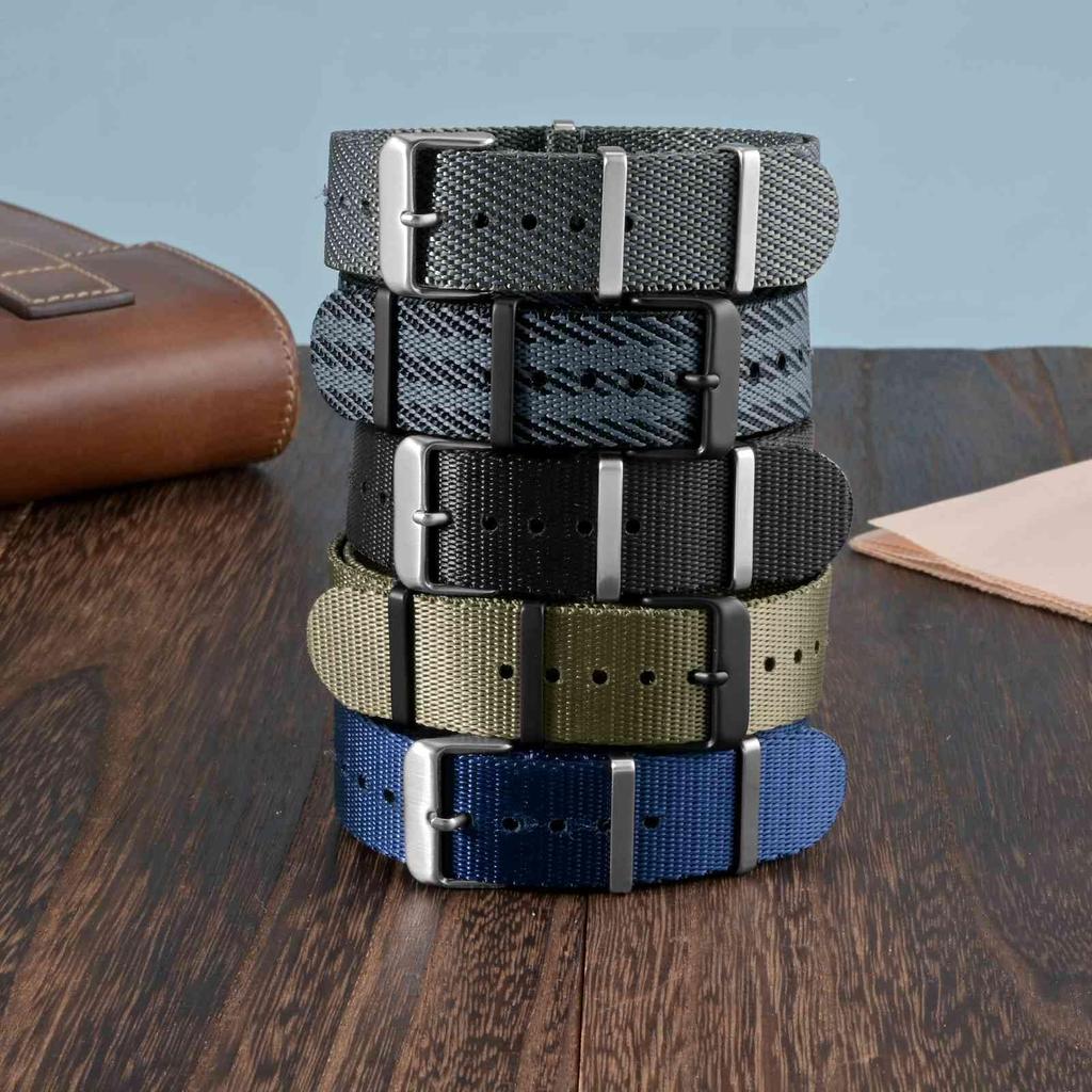 WOCCI 18mm Nylon Watch Strap, Black with Black Buckle