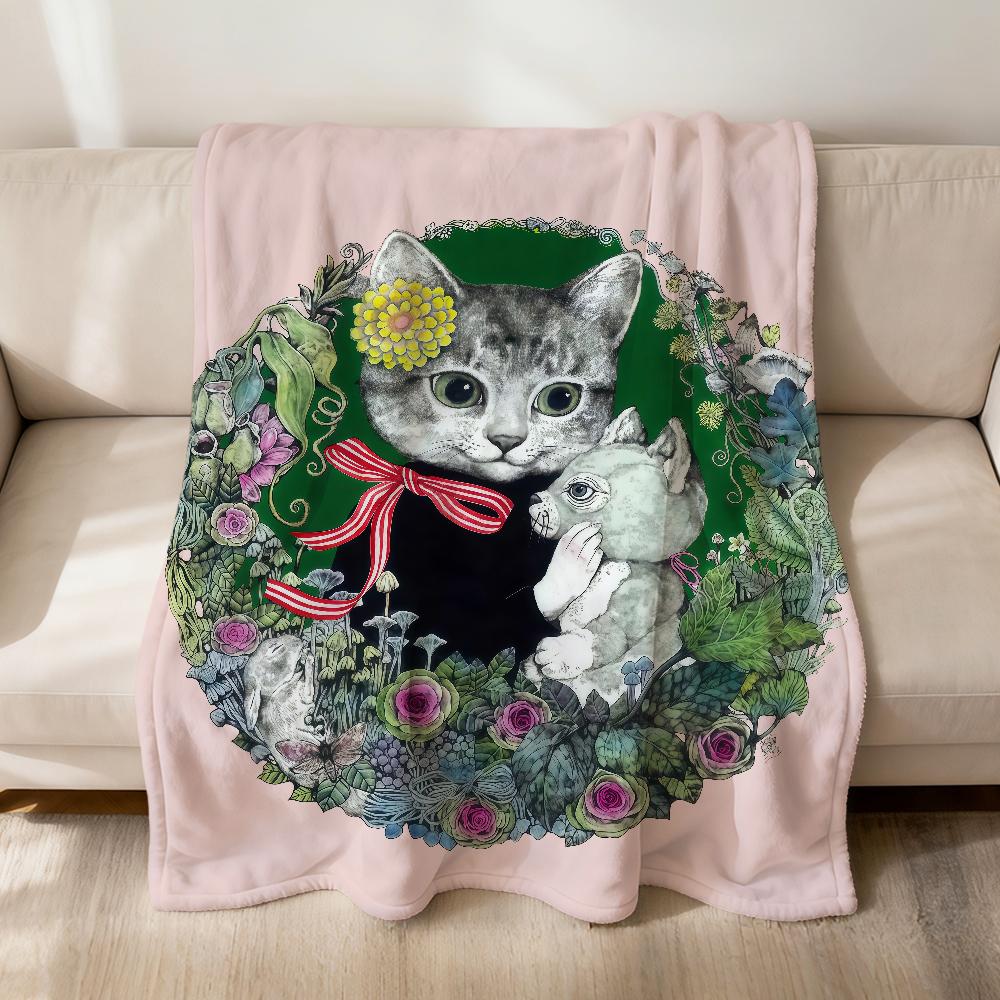Cute Vintage Cartoon Cat Fashion Brand Flannel Soft Warm Plush Blanket Sofa Living Room Pet Hogar Bedroom Gift Home Car Portable