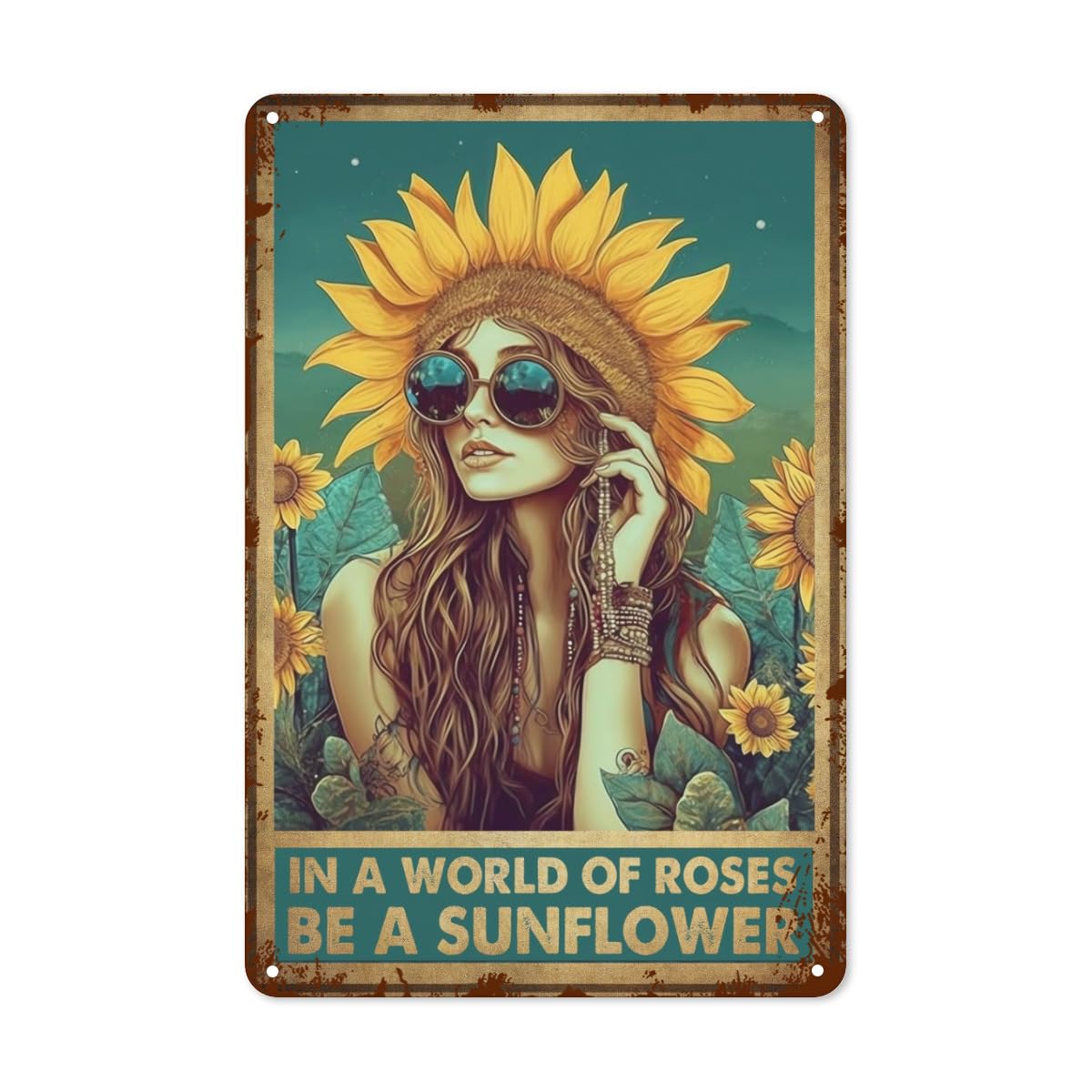 

Funny Metal Tin Sign Hippie Tin Sign For Home Office Colorful Retro Flower Power Plaque 20x30cm（7.8x11.8inch）