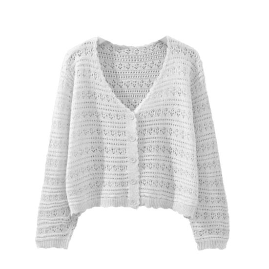 

Женский пляжный crochet-вязаный кардиган-накидка в стиле бохо с вырезами, длинный рукав, на пуговицах, летние рубашки для защиты от солнца белый
