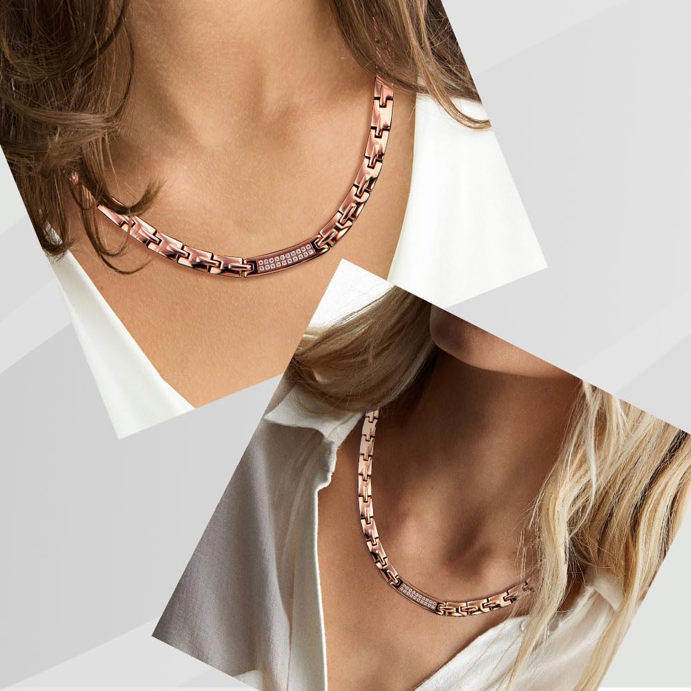 Germanium Necklace, 99.99% Pure, Stainless Steel Magnetic Necklace, Anti-Static Magnetic Necklace for Men and Women, Rose Gold, 50cm, Christmas Gift.