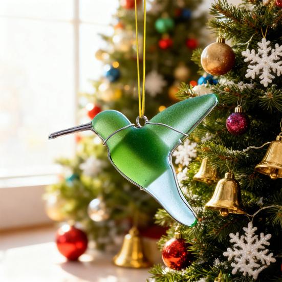 2D Acryl Vogel Ornament Seeglas Stil Vogel Hängeornament Roter Vogel Blaumeise Kolibri Dekoration für Weihnachtsbaum Feiertags-Erinnerungsstück