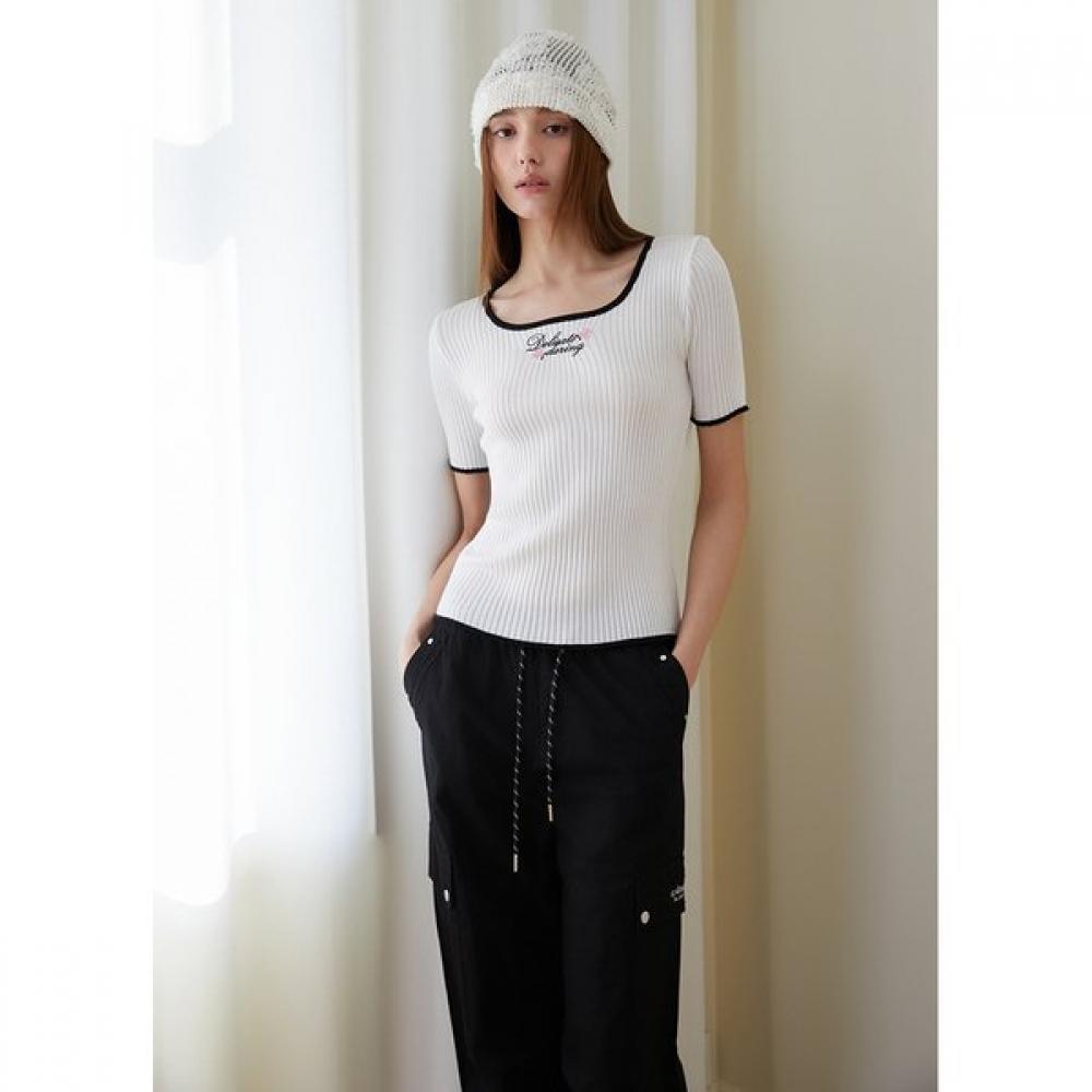 EGOIST Rose Lettering Colorblock Short Sleeve Knit Es2okh01 