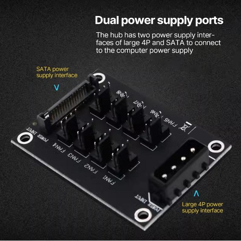 12V Fan Splitter HUB Computer Cooling Fan Expansion Card Add Cooling Solution for Cooling Efficiency