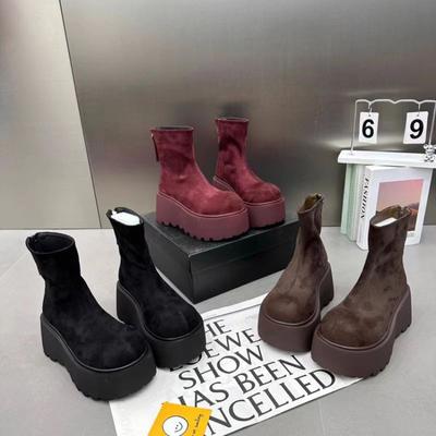 Fashion Designer Winter Women Stretch Modern Boots Casual Short Booties Ladies Platform Wedges High Heels Shoes