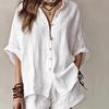 European and American Cross-border Foreign Trade Women's Clothing 2026 Summer New Solid Color Loose-breasted Shirt Shorts Fashion Casual Suit