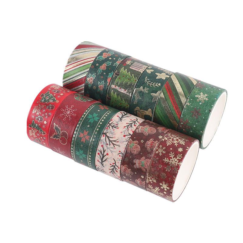 12 Rolls/box Christmas Tape Set Masking Tape Gold Foil Washing Tape Diary Supplies Cutting and Decorating Tape Journal Decorative Tape