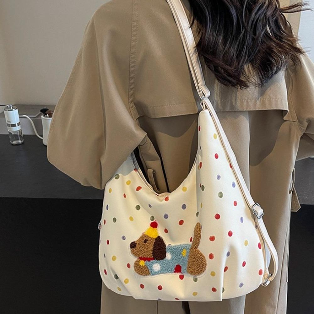 

Sausage Dog Canvas Tote Bag Colorful Polka Dot Dopamine Shoulder Bag Daily happy dog