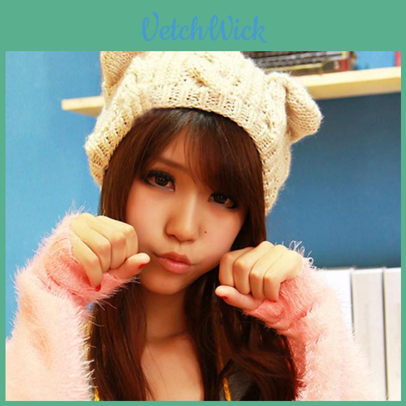 Chic Cat Ear Knit Beret Soft Icelandic Wool Warm And Windproof Winter Hat