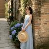 Seaside vacation atmosphere backless photo skirt French neck sling dress summer