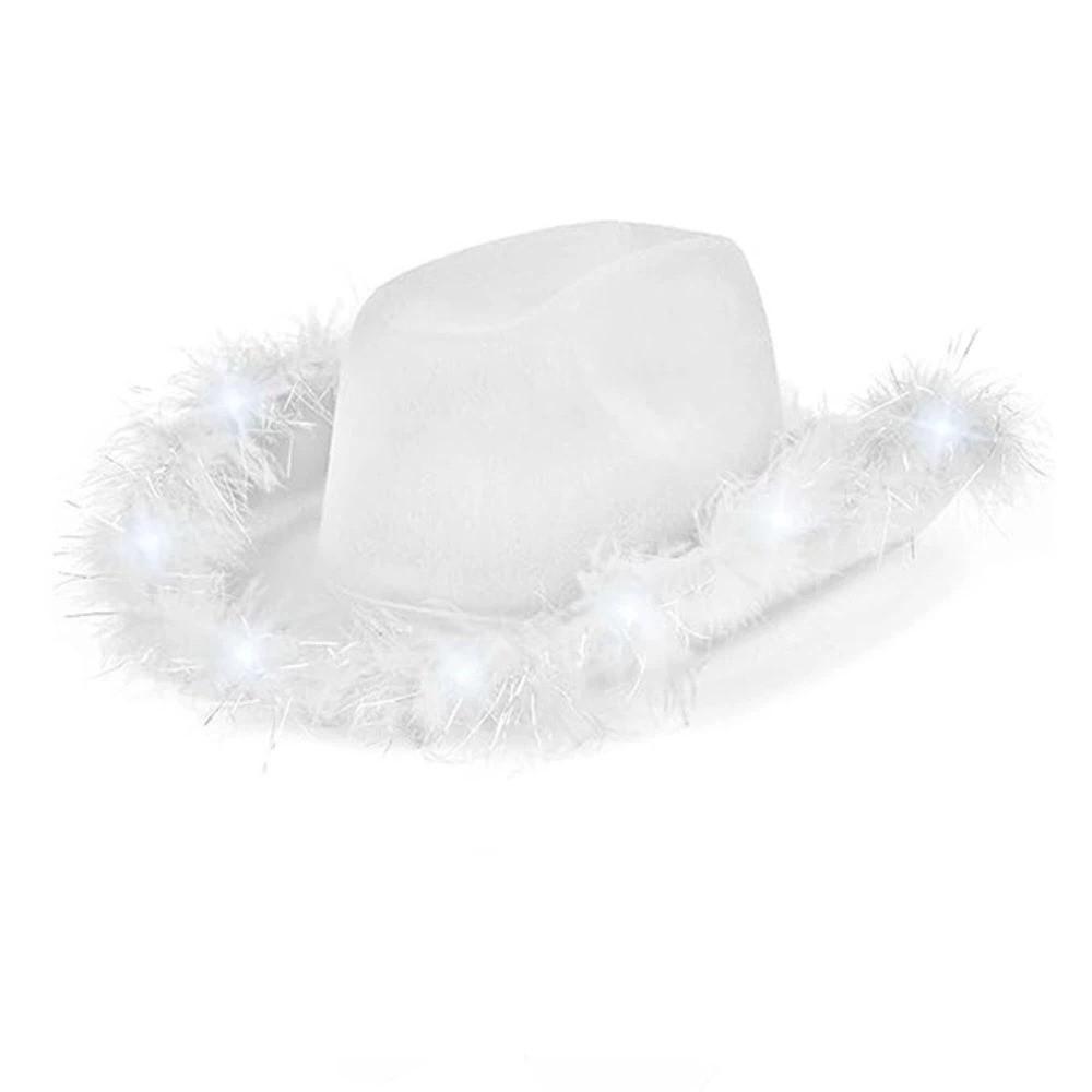 With LED Light Led Cowboy Hat Feather Edge Cowboy Bucket Hat Fashion Costume Hat Party