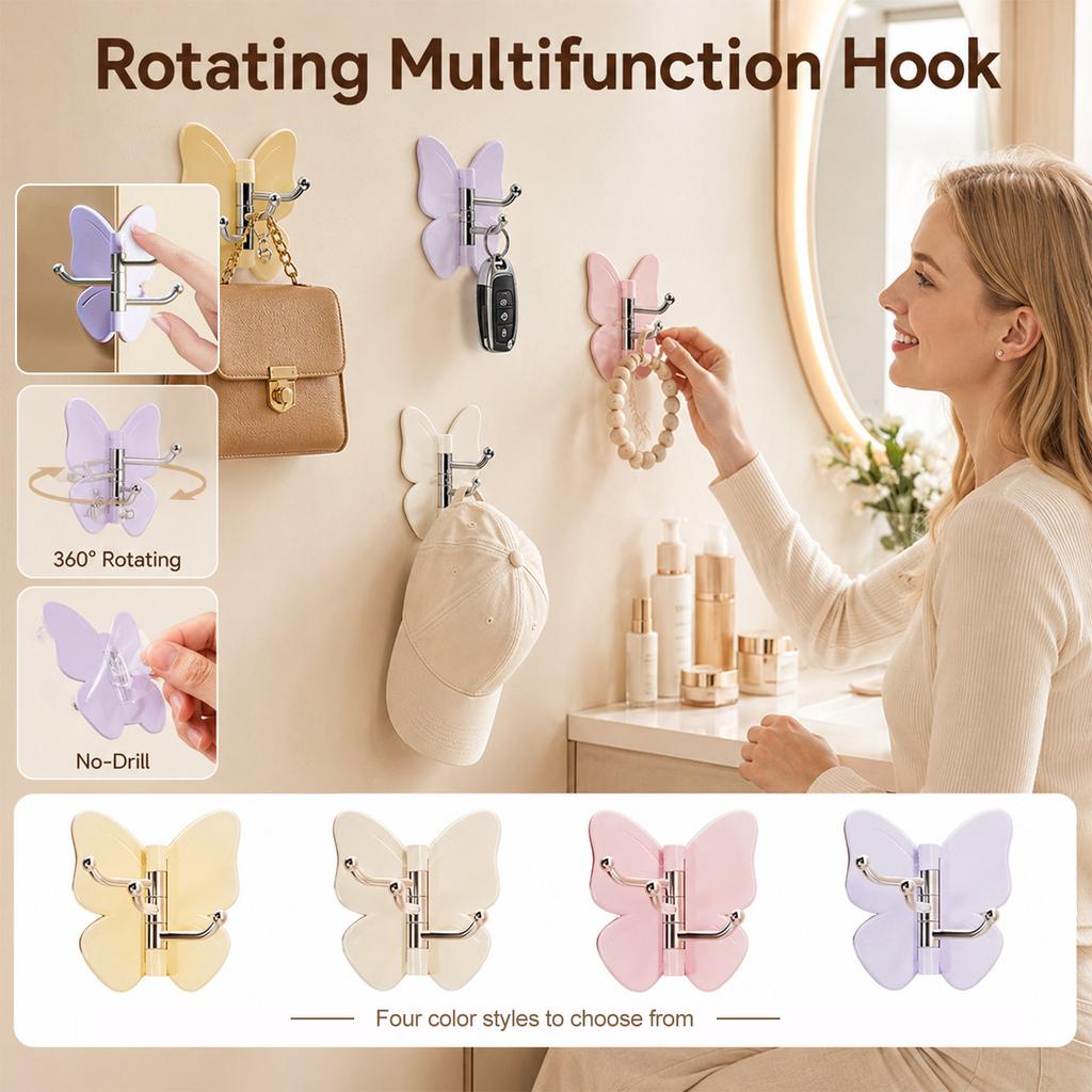 Rotatable Butterfly Triple Hook Wall Mount Metal Hanger with 3 To 5 Kilograms Load Capacity Suitable for Home and Office Use